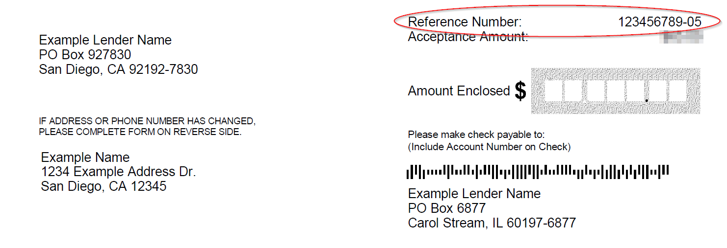 Sample ClearBalance Credit Offer with Reference Number circled in orange.